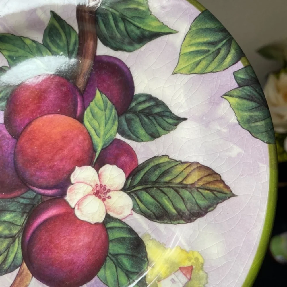 Set of 4 Villa d’Este Italy Plum Fruit Plates Floral Dessert Plates Vintage